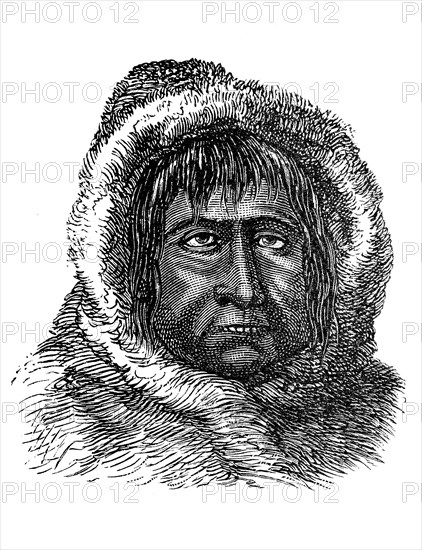 Indians, here an Eskimo man, Inuit, Illustration from 1880, Historical, historical, digital reproduction of an original from the 19th century
