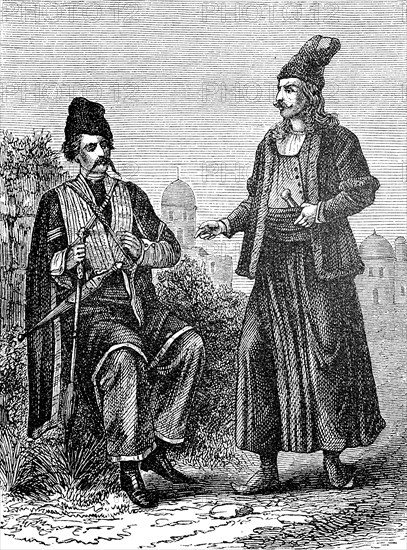 Men from Armenia, Armenians, in traditional traditional costume, around 1880, Historical, digital reproduction of an original from the 19th century