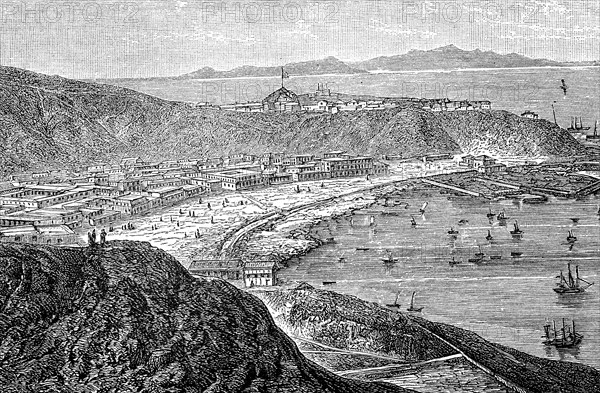 View of Aden in Yemen in 1890, Historical, digital reproduction of an original from the 19th century