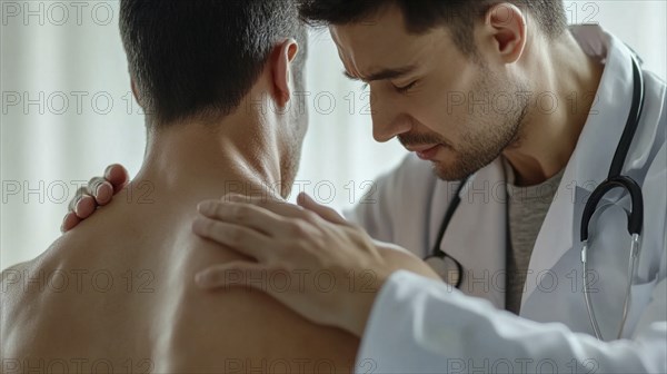 Doctors provide comfort and support to a patient. The scene conveys empathy and care in a clinical setting, AI generated