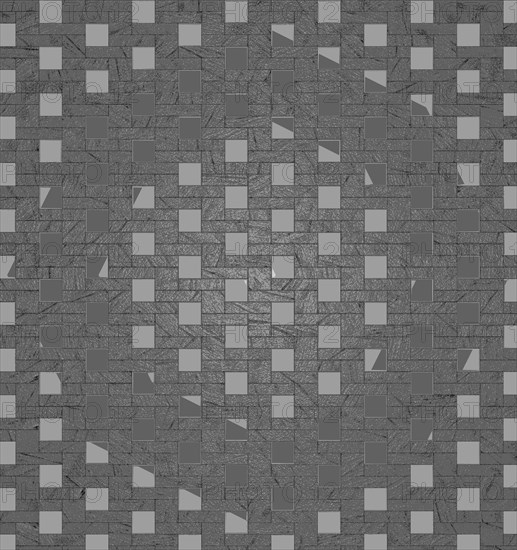 Gray monochrome pattern with repeating square tiles creating an abstract mosaic texture