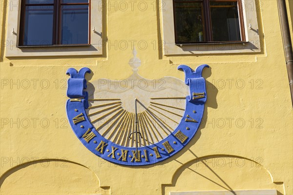 Proschwitz Castle is a castle in the neo-baroque style in the Meissen district of Proschwitz, which is connected to Saxony's oldest existing private winery in Proschwitz. Since 2021, the vinotheque has been located in the old servants' house at Proschwitz Castle. Sundial at the castle, Meissen, Meissen, Saxony, Germany, Europe