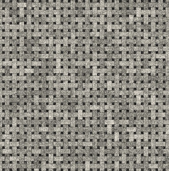 An intricate grayscale woven pattern with geometric shapes, resembling a fabric texture with overlapping design elements