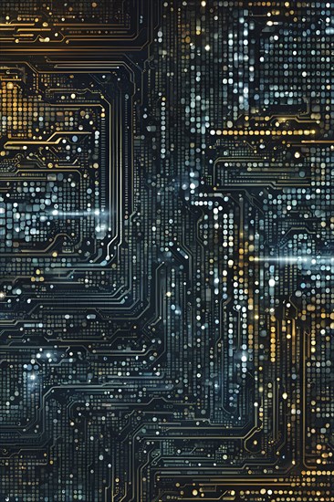 Cyber technology mosaic wallpaper illustration in digital art, AI generated