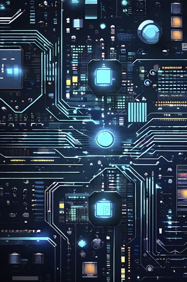 Cyber technology mosaic wallpaper illustration in digital art, AI generated