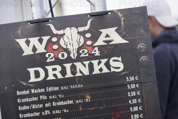 Drinks menu at the Wacken Open Air in Wacken. The traditional metal festival takes place from 31 July to 2 August 2024