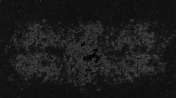 Abstract black and white image with a speckled, grainy texture, creating a dark and mysterious atmosphere