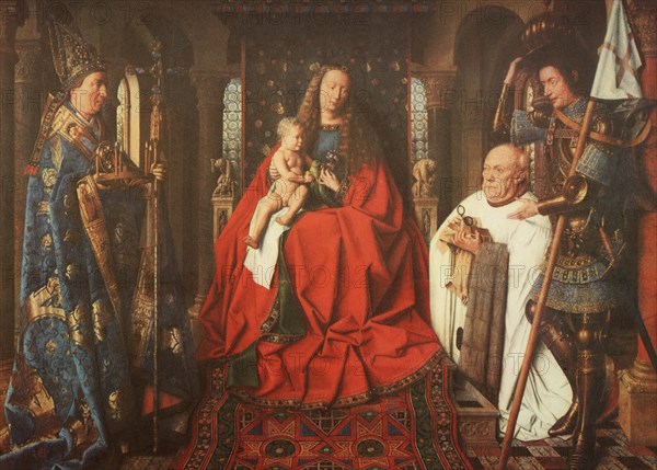 Painting by Jan van Eyck (born around 1390 in Maaseik. died 1441 in Bruges), Flemish painter, The Madonna of Canon van der Paele, Historical, digitally restored reproduction from a 19th century original, Record date not stated