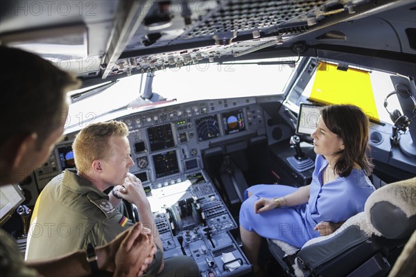 Annalena Bärbock (Bündnis 90/Die Grünen), Federal Foreign Minister, photographed during a visit to the Bundeswehr Air Wing in the Open Skies reconnaissance aircraft during the Foreign Minister's trip to Germany in Cologne, 30 July 2024