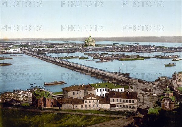 The Bridge of Fire, Nigni-Novgorod, Nizhnii Novgorod, Russia, c. 1890, Historic, digitally enhanced reproduction of a photochrome print of the period, Europe