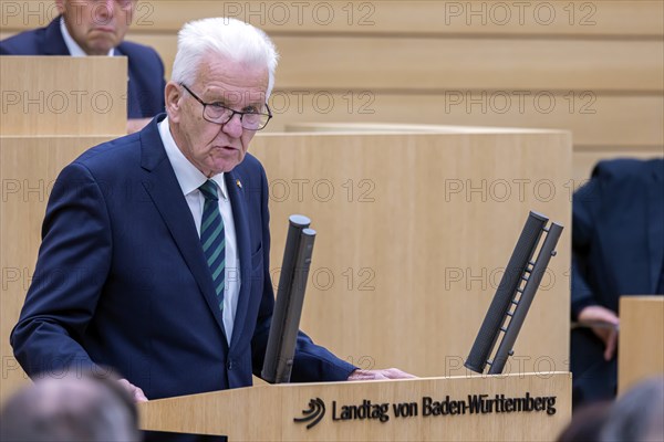 Winfried Kretschmann, Prime Minister, Greens, speaks in the Landtag, Stuttgart, Baden-Württemberg, Germany, Europe