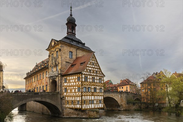 Upper Bridge, Old Town Hall, Regnitz, historic old town, Bamberg, Lower Franconia, Bavaria, Germany, Europe