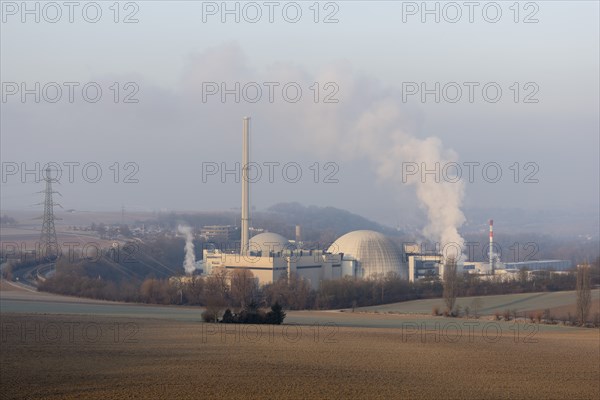 Energy transition, shutdown Neckarwestheim nuclear power plant, field landscape, Neckarwestheim, Baden-Württemberg, Germany, Europe