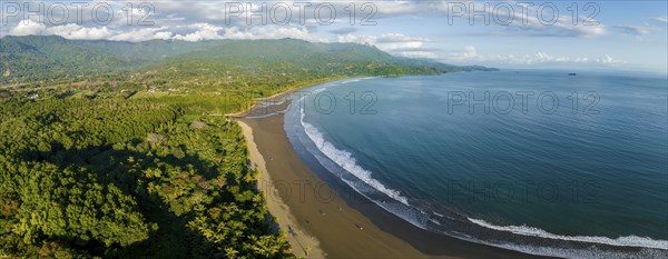 Aerial view, waves, beach and rainforest, Marino Ballena National Park, Osa National Park, dream beach and sea of the South Pacific, Puntarenas Province, Osa, Costa Rica, Central America