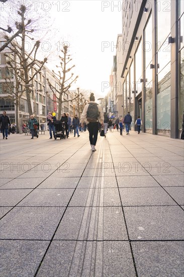 Pedestrian zone with people walking and a view into the distance, Stuttgart, Germany, Europe