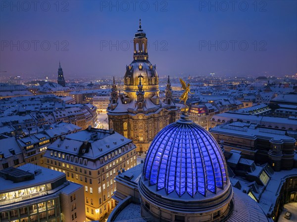 Dresden Old Town at night in winter, Dresden, Saxony, Germany, Europe