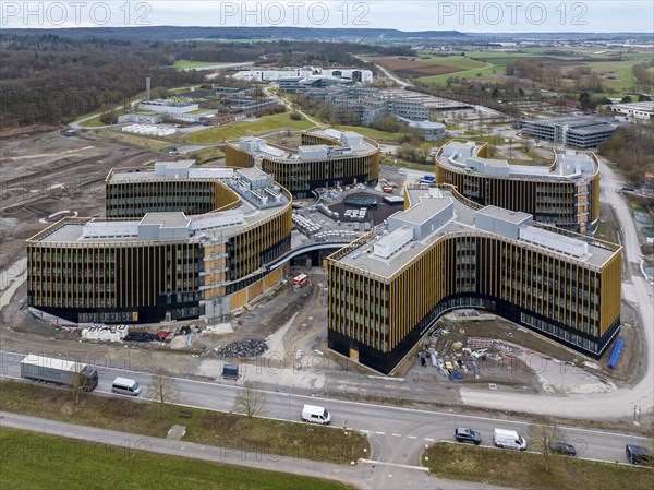 IBM construction project in Ehningen: Large construction site Technology Campus. Once the buildings are completed, the new German headquarters will provide space for 3, 500 employees. Ehningen, Böblingen district, Baden-Württemberg, Germany, Europe