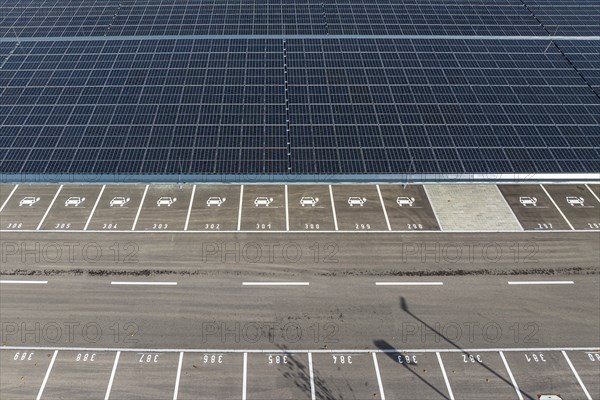 Largest charging park in the world at Merklingen Swabian Alb railway station with 259 covered stations for electric cars. Merklingen, Alb-Donau district, Baden-Württemberg, Germany, Europe