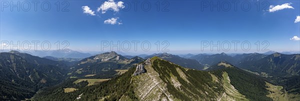 Drone shot, panorama shot, mountain landscape, summit massif of the Regenspitz, Osterhorngruppe, Salzkammergut, province of Salzburg, Austria, Europe