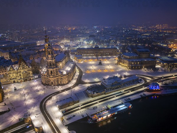 Dresden Old Town at night in winter, Dresden, Saxony, Germany, Europe