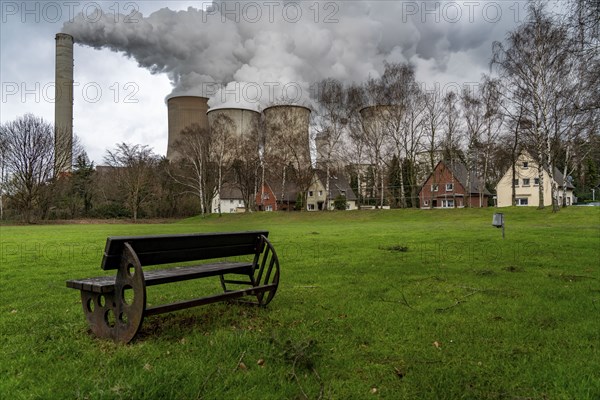 Lignite-fired power station, RWE Power AG Niederaußem power station, Auenheim district, directly at the power station, sports ground, belongs to Bergheim, North Rhine-Westphalia, Germany, Europe