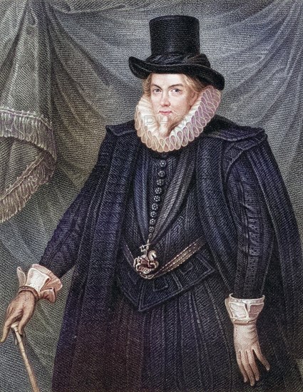 Thomas Cecil 1st Earl of Exeter Lord Burghley 1542-1621 English soldier and statesman. From the book Lodges British Portraits, published in 1823, Historical, digitally restored reproduction from a 19th century original, Record date not stated