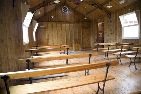 Inside wooden tabernacle chapel, Museum of East Anglian Life, Stowmarket, Suffolk, England, UK now called the Food Museum