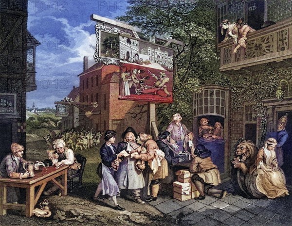 The Election Canvassing for Votes Engraved by T E Nicholson after Hogarth from The Works of Hogarth published London 1833, Historic, digitally restored reproduction from a 19th century original, Record date not stated