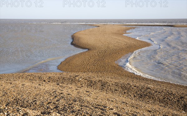Temporary shingle spit perpendicular to coast formed by strong southerly winds, Shingle Street, Suffolk, England, United Kingdom, Europe