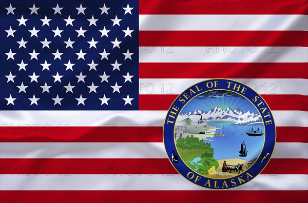 The flag of the USA with the coat of arms of Alaska, Studio