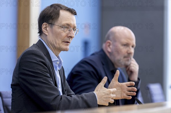 Karl Lauterbach (SPD), Federal Minister of Health, recorded during the press conference on the resolution on the Healthcare Reform Act (GVSG) at the Federal Press Conference in Berlin, 22 May 2024