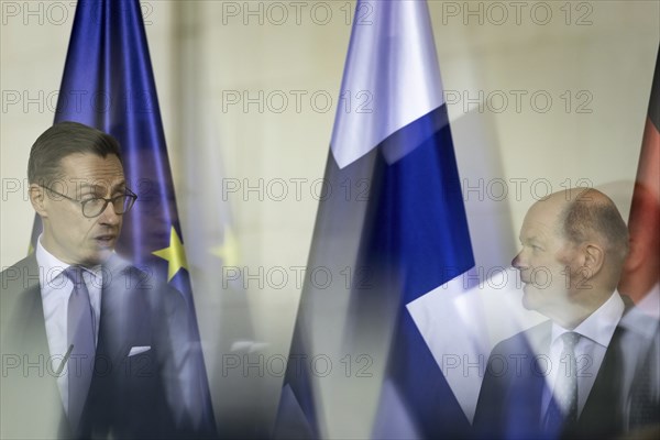 Alexander Stubb, President of the Republic of Finland, and Olaf Scholz (SPD), Federal Chancellor, during a press statement at the Federal Chancellery in Berlin, 8 May 2024