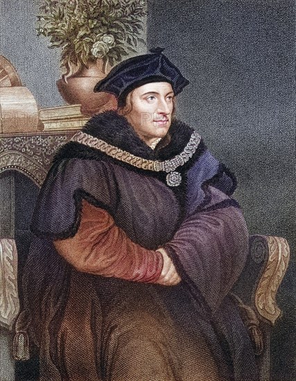 Sir Thomas More alias Saint Thomas More, 1477-1535, English humanist, statesman, Chancellor of England. From the book Lodges British Portraits, published in 1823, Historical, digitally restored reproduction from a 19th century original, Record date not stated