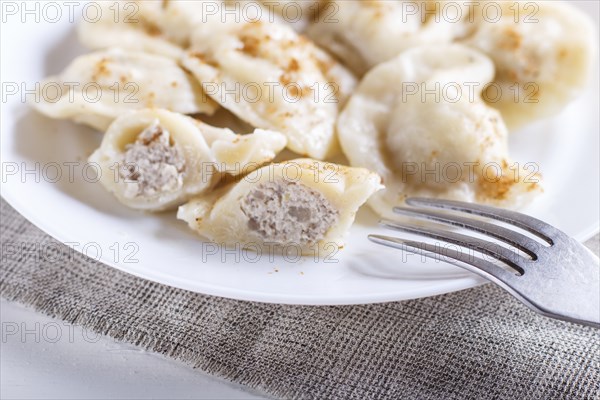 Dumplings on a white plate, selective focus. close up