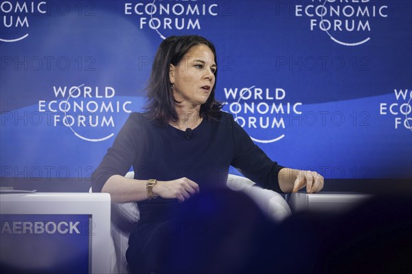 Annalena Bärbock (Alliance 90/The Greens), Federal Foreign Minister, photographed during a panel discussion on Securing an Insecure World at the World Economic Forum in Davos, 16 January 2024. Photographed on behalf of the Federal Foreign Office