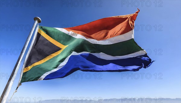Flags, the national flag of South Africa flutters in the wind