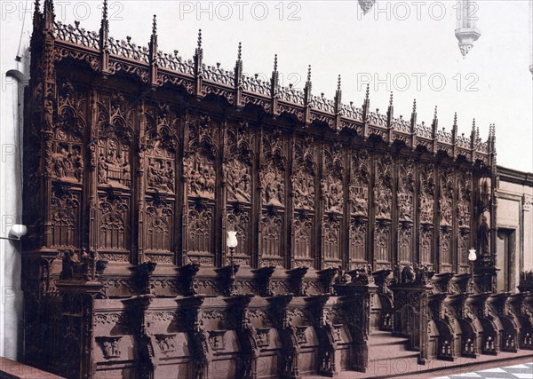 Louvain. The church of St Gertrude. Les Stalles a Droite, Belgium, Historical, digitally restored reproduction from a 19th century original, Record date not stated, Europe