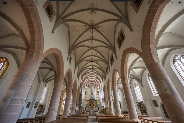 Interior of the town church of St John and St Martin, built in the 15th century in Gothic style, Schwabach. Middle Franconia, Bavaria, Germany, Europe