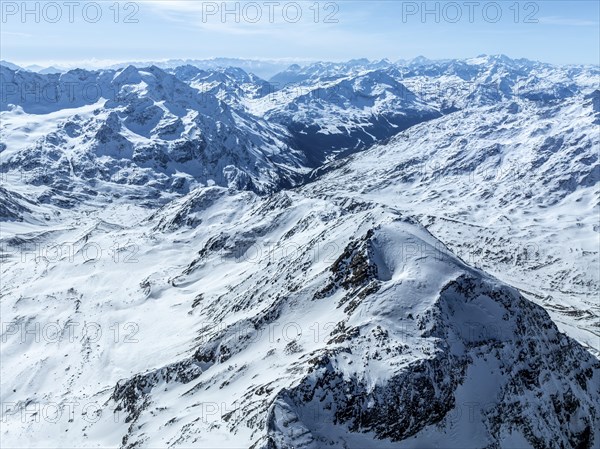 Aerial view, snowy mountain landscape, Ortler group, Trento, Italy, Europe