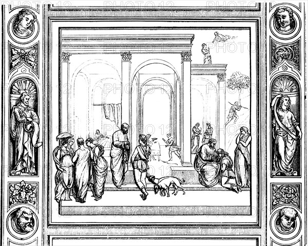 Bronze door by Lorenzo Ghiberti, 14th and 15th century, Italian artist from Florence, Italy, historical illustration 1880, Europe