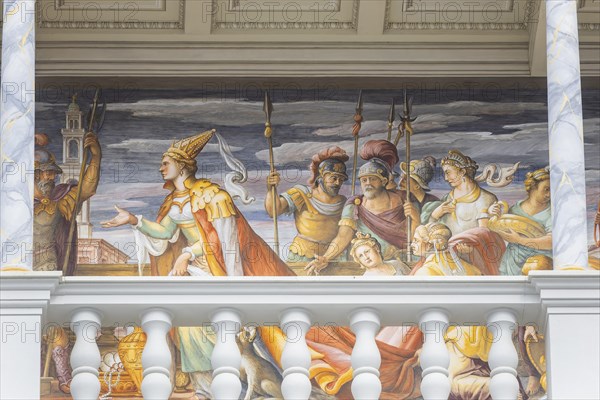 Reconstructed balcony in the large castle courtyard, Dresden, Saxony, Germany, Europe