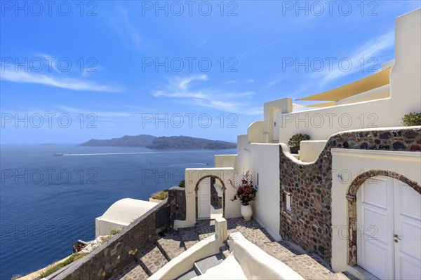 Greece, Greek Islands cruise, scenic panoramic sea views from top outlook of Oia, Europe