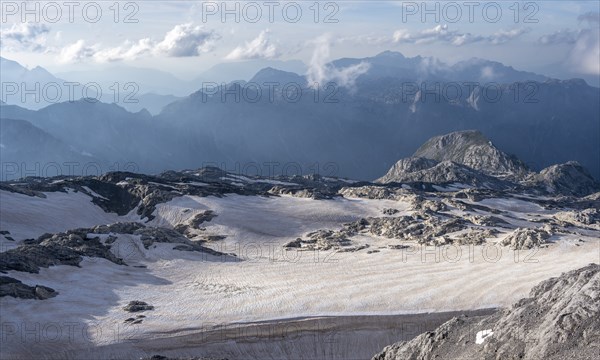 Remnants of snow, high alpine landscape, Übergossene Alm, Berchtesgaden Alps, Salzburger Land, Austria, Europe