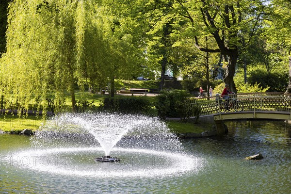 City Park Artur Richter Park, water features with fountain in pond