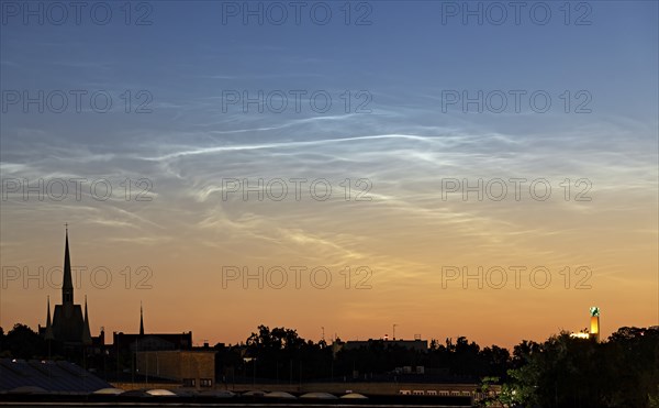 Noctilucend Clouds, NLC, during the twilight phase in the evening, Berlin, Germany, Europe