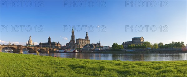 Dresden Silhouette View from Neustätter Elbufer to Dresden Old Town