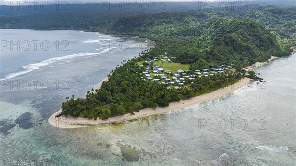 Aerial of the Lavena peninsula, Bouma National Park, Taveuni, Fiji, South Pacific, Oceania