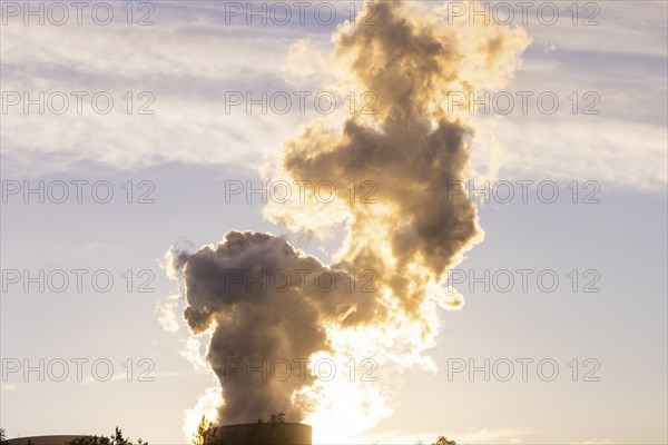 Cooling tower fog, Boxberg power station in the evening light