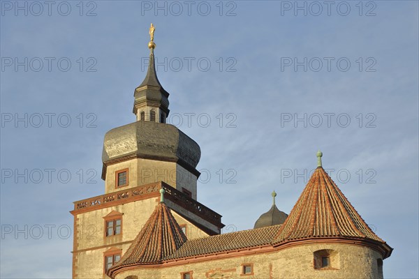 Spire and roofs of the Scherenberg Gate, Marienberg Fortress, Renaissance, Würzburg, Lower Franconia, Franconia, Bavaria, Germany, Europe