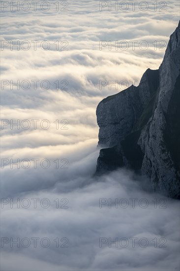 Cloud cover and mountains, high fog, Appenzell Ausserrhoden, Appenzell Alps, Switzerland, Europe